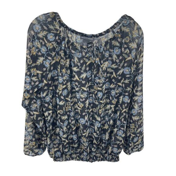Chelsea & Theodore Womens Blouse Top Long Sleeve Off Shoulder Floral Black Large - Picture 1 of 11